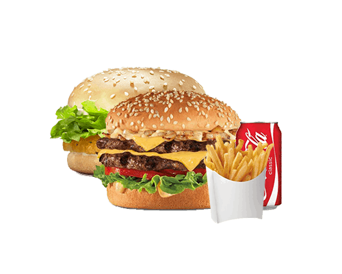 Menu burger 2 steak double cheddar et burger chicken