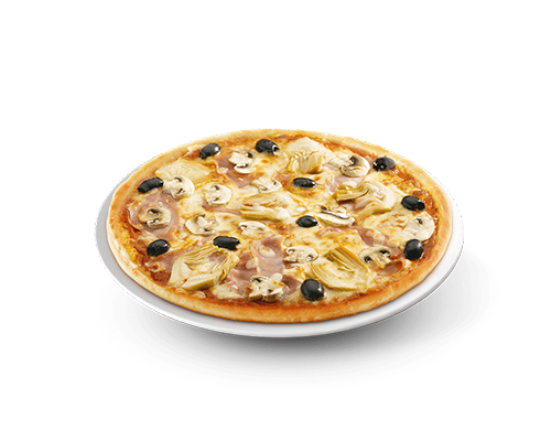 Pizza artichaut olives noires champignons jambon