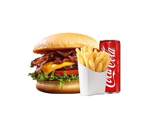 Menu burger steak bacon cheddar