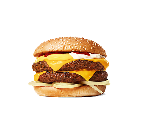 Burger 2 steaks double cheddar 3 sauces