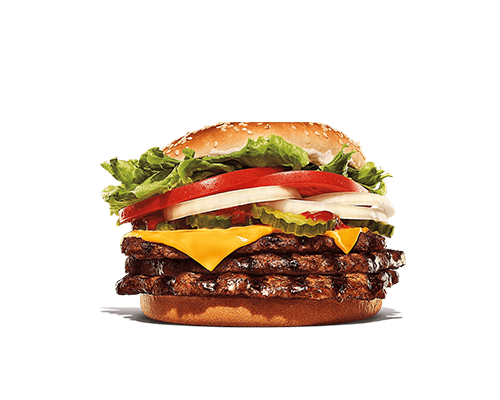 Burger 3 steaks double cheddar oignons cornichon