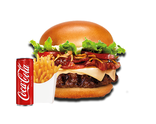 Menu Burger smash steak bacon onions crispy tomates