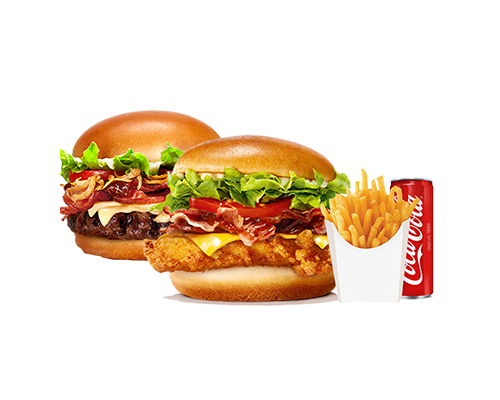 Menu burger steak bacon oignons frit  et burger poulet bacon