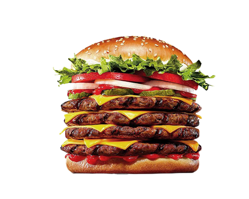 Burger 4 steaks salde tomates oignons cornichons