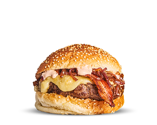 Burger steak bacon reblochon oignons frits