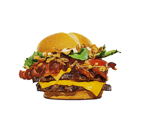 Burger 2 steaks bacon onions crispy double cheddar