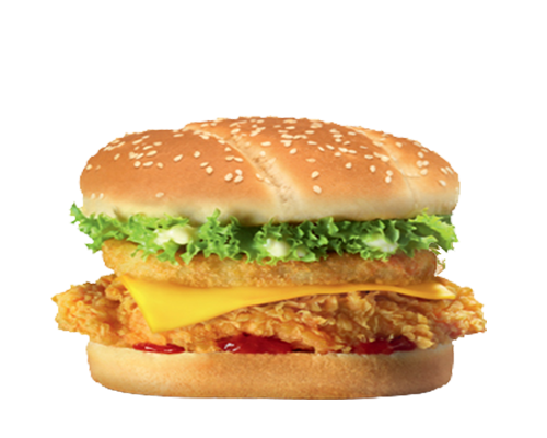 Burger tenders galette de pomme de terre cheddar salde sauce ketchup et blanche